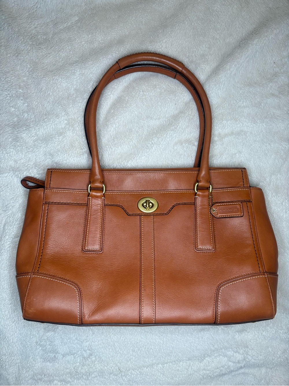 Coach Vintage Hampton Brown Leather Carryall Tote Bag Turnlock Authentic 11048